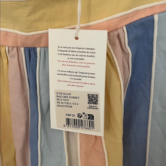 Sezane Siloe Skirt - Size XS - Striped Pastel Maxi Skirt - Picture 4 of 5